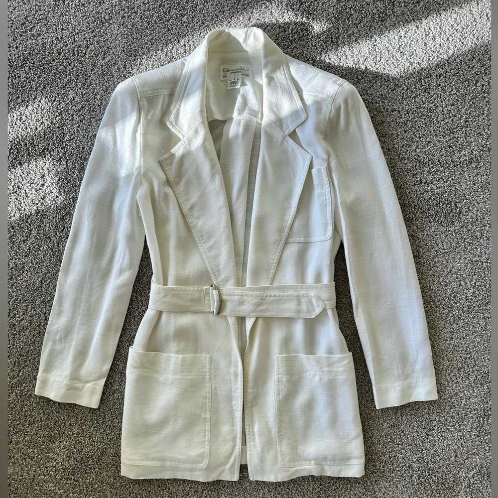 VTG 90s Christian Dior Separates Belted Blazer Shacket Luxury Minimalist Elegant